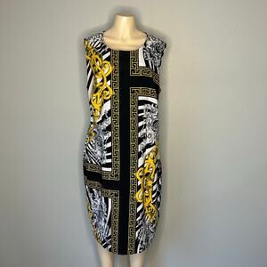 Classic glam Voir Voir Black Gold Baroque Print Sheath Dress size18W Sleeveless